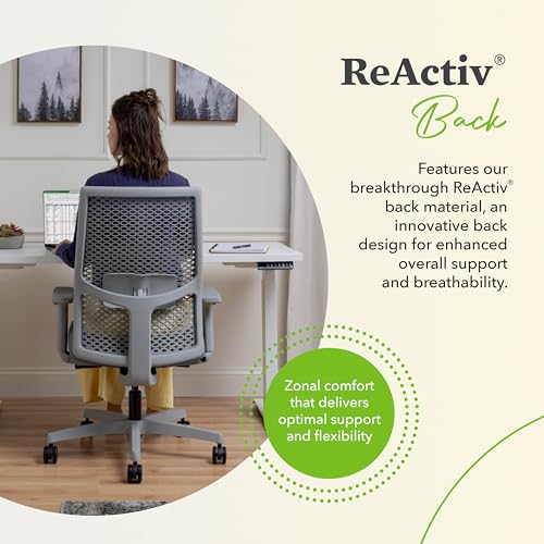 Image of HON Ignition 2.0 ReActiv Ergonomic Office Chair, Mesh Desk Chair with Lumbar Support, Synchro‑Tilt Recline, Height and Width Adjustable Arms, Swivel Wheels, Titanium Frame, Steel