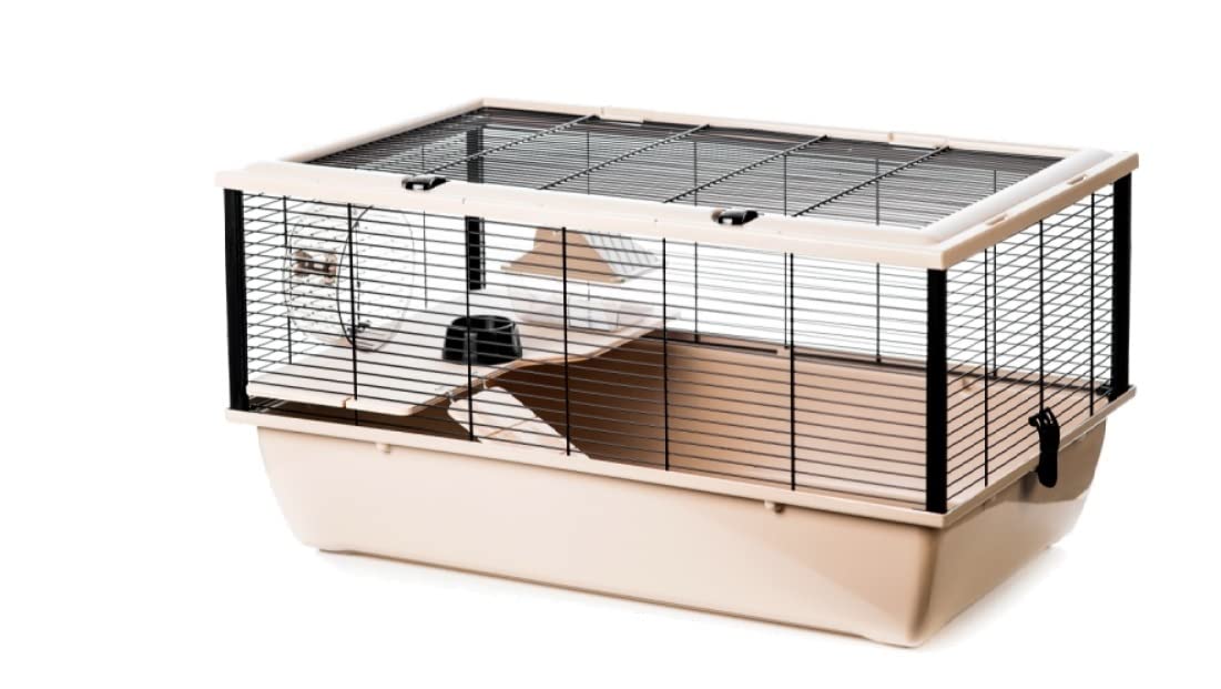 Großer Hamsterkäfig für Nagetiere mit Holzhaus ca. 80 cm Hochwertig mit Holz Zubehör Nagerkäfig für Kleintiere wie Hamster, Schwarz, 78 x 48 x 36 cm