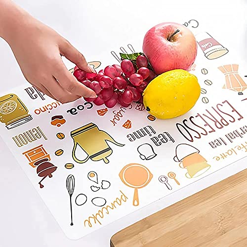 Image of YELONA Rectangular PVC Vinyl Non-Slip Insulation Heat-Resistant & Waterproof Stain Resistant Washable Placemat for Dining & Kitchen Table-(White & Orange,Set of 6)