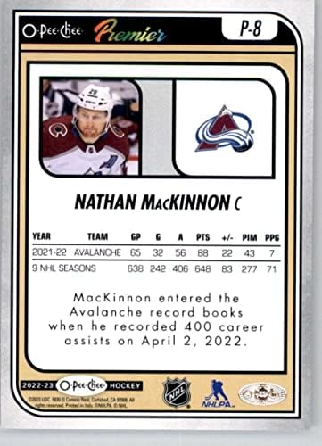 2022-23 O-Pee-Chee Premier #P-8 Nathan MacKinnon Colorado Avalanche Official NHL Hockey Card in Raw (NM or Better) Condition image 4