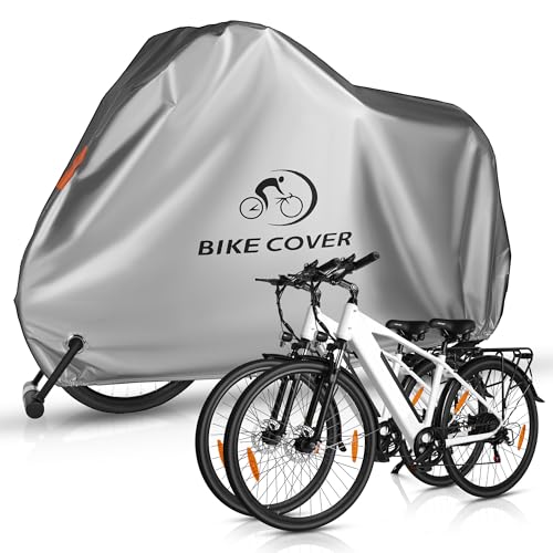 Funda Bicicleta Exterior Impermeable, con Agujeros para los Delanteros, para Bicicleta de montaña, , Bicicleta de Montaña, Carretera, Electricidad, para 1-2 Bicicletas（Plateado L)