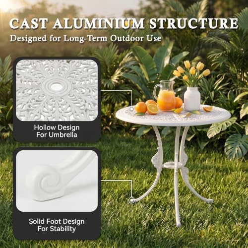 Image of BRISHI Cast Aluminium Garden Patio Seating Chair and Table Set for Balcony Outdoor Furniture with 1 Table and 4 Chairs Set (White)