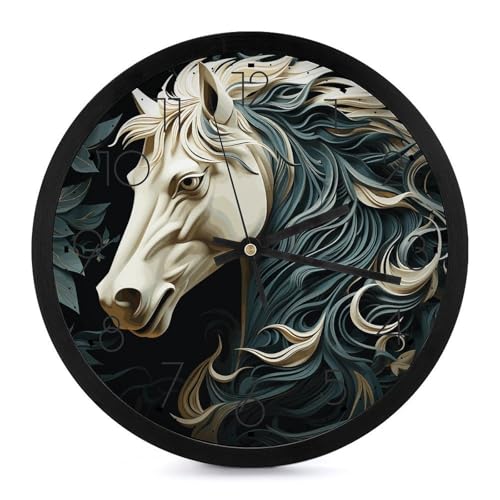 Horloge murale moderne ronde de 25 cm à motif cheval pour salon - 2