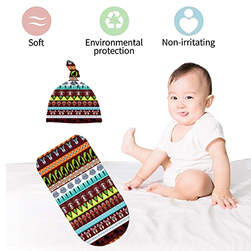 Image of Boha Style Newborn Swaddle Blankets Beanie Hat Sets,Newborn Receiving Blanket for Boy Girl,Swaddle Sack Shower Infant Gift, One Size
