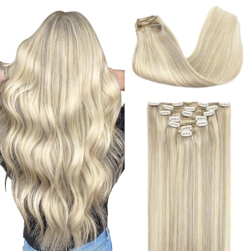 Image of GOO GOO Clip in Hair Extensions Real Human Hair Blonde Remy Extensions