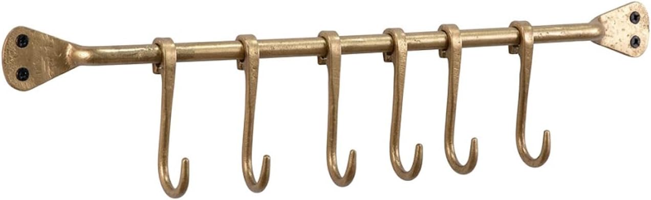 Elanze Designs Gold Iron Wall Hook Rack, 20 Inch Wall Mounted Storage Bar with 6 Hanging Hooks, Decorative Entryway Organizer for Towels, Hats, Bags, or Utility Room Storage
