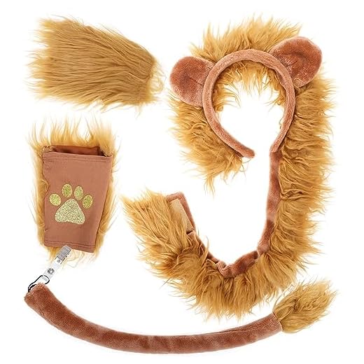 XEPST Conjunto de Disfraz de León Animal, Conjunto de Cola y Pata de Diadema con Orejas de León para Disfraz de Animal, Cosplay, Fiesta de Cumpleaños, Halloween, Disfraces, Suministros de Fiesta