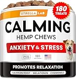STRELLALAB Hemp Calming Chews for Dogs - Melatonin Dog Treats - Anxiety Relief - Calming Chews - Sleep & Stress Aid for Separation - 180 Treats