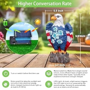 TAKE ME Gardening Gifts Birthday Gifts for Women Garden Outdoor Decor Amercian Eagle Solar Lights Outdoor Eagle Lovers Womens Gfits for Patio Yard America Eagle