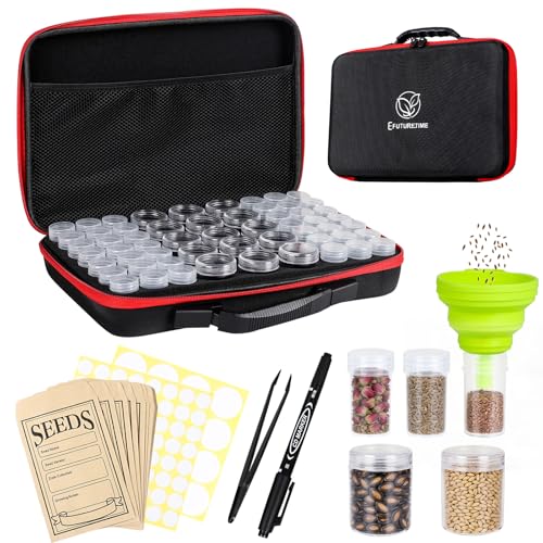 efuturetime 57 Slots Saatgut Aufbewahrungsbox, Samen Organizer Box mit Reißverschluss, Garten Samen Behälter mit Etikettenaufklebern Garten Zubehör für Samenpakete, Pflanzen, Blumen, Gemüsesamen