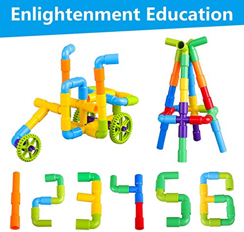 burgkidz Pipe Tube Toys, 176 Stück Klassische Bausteine Zusammenbau Steckbausteine Spielzeug mit Rädern und Grundplatte… – Bild 6