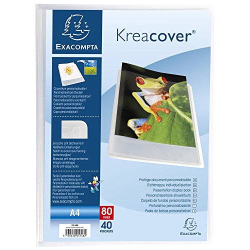 Exacompta - Réf. 5748E - 1 Protège-documents Kreacover Chromaline - 40 pochettes cristal lisse - 80 vues - pour A4 - dim 24 x 32 cm - couverture en polypro semi-rigide - couleur incolore
