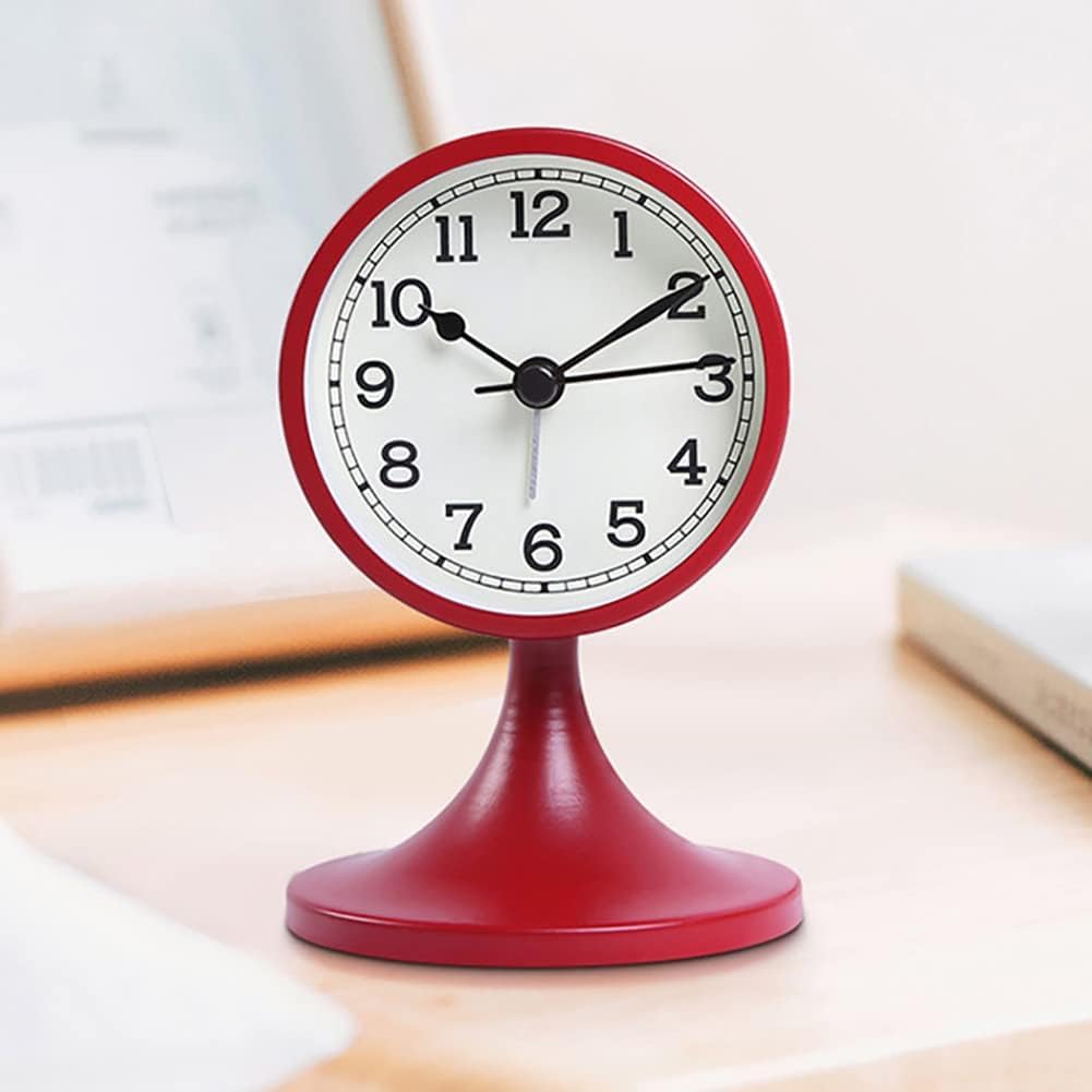 Wooden Mantel Clock ，Table Clock, Retro Round Silent Alarm Clock for Living Room Décor - Silent, Wood Fireplace Mantel Office Desk Shelf,Red