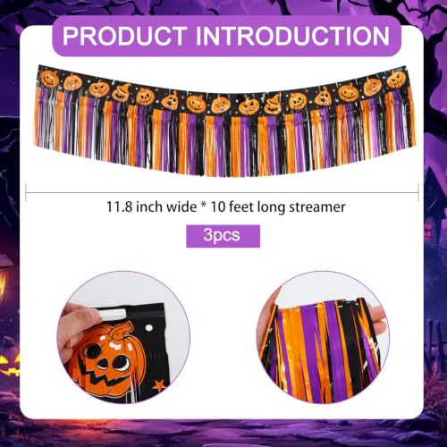 Image of BEISHIDA 3PK Pumpkin Foil Fringe Garland 30ft Tinsel Banner