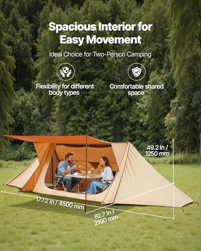 VEVOR Tente Chaude pour 2 Personnes, Tente d'hiver Portable avec Trou de Poêle, Piquets, Sac de Transport, Abri Léger à 4 Saisons, Tissu Imperméable PU2500 mm, pour Camping, Randonnée, Pêche, Chasse – Image 3
