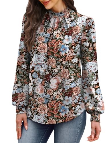 Image of WIHOLL Long Sleeve Shirts for Women Mock Neck Tops Pleated Front Blouses Dressy Casual Spring Fall Clothes 2026 Fashion