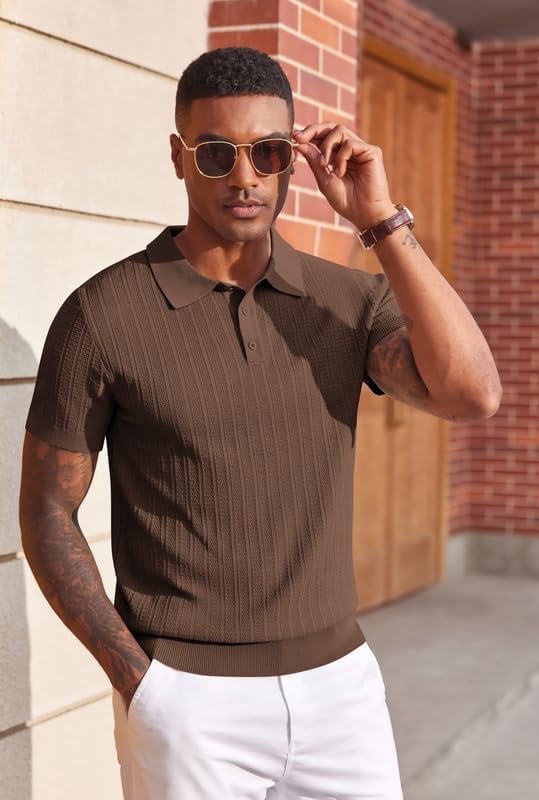 COOFANDY Mens Knit Polo Shirts Short Sleeve Slim Fit Textured Golf Polo Shirt Casual Summer Vacation T-Shirts - Image 4