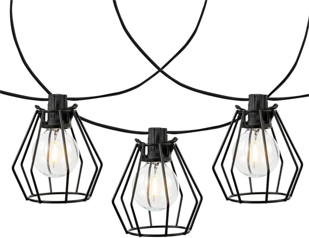 Pemberly Row Metal and Glass LED Outdoor String Light, Black Finish, 120 in Length, Energy-Efficient Design, Contemporary Style for Patio, Garden, or Outdoor Entertaining Spaces