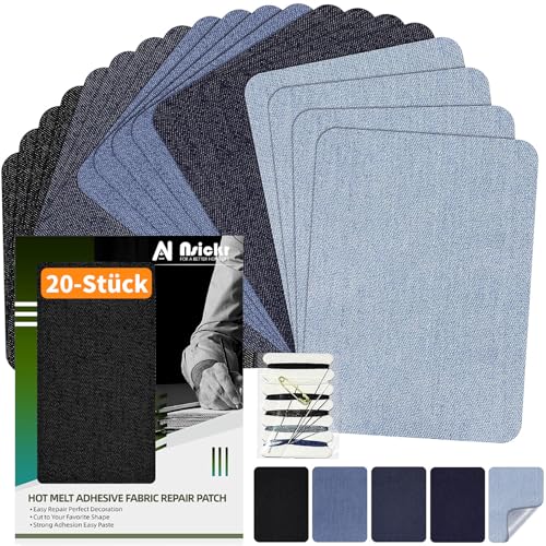 Nsickr -20 StückJean Patches zum Bügeln auf innen und außen. Verschiedene Blautöne Patches Repair Kit. Jeans. Reparaturset für Kleidung. Starker Klebstoff. (Fünf Farben, 7.5×10.5 CM)