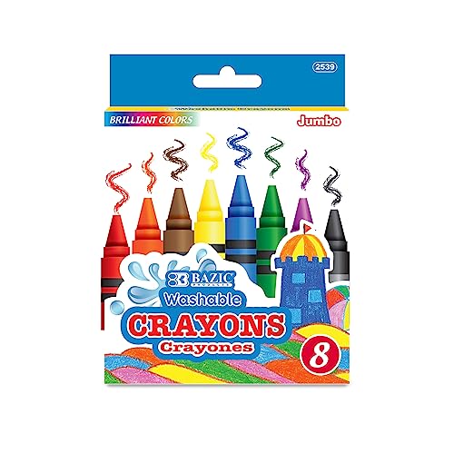 Bazic Washable Crayons 8 Color, Coloring Drawing Assorted Colors Crayon, Non Toxic, For School Art, Gift For Kids Artist (8/Pack), 1-Pack #TOP19