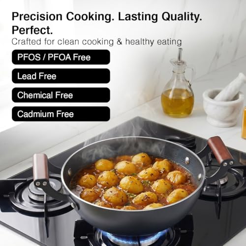 Image of Prestige Castlite Patterned Enamel Coated Cast Iron Kadai 20cm /1.4L | High Heat Retention, Rust-Proof | Gas & Induction Compatible | Low-Oil Cooking | Stay-Cool Handles | Easy Clean | 15Y Warranty