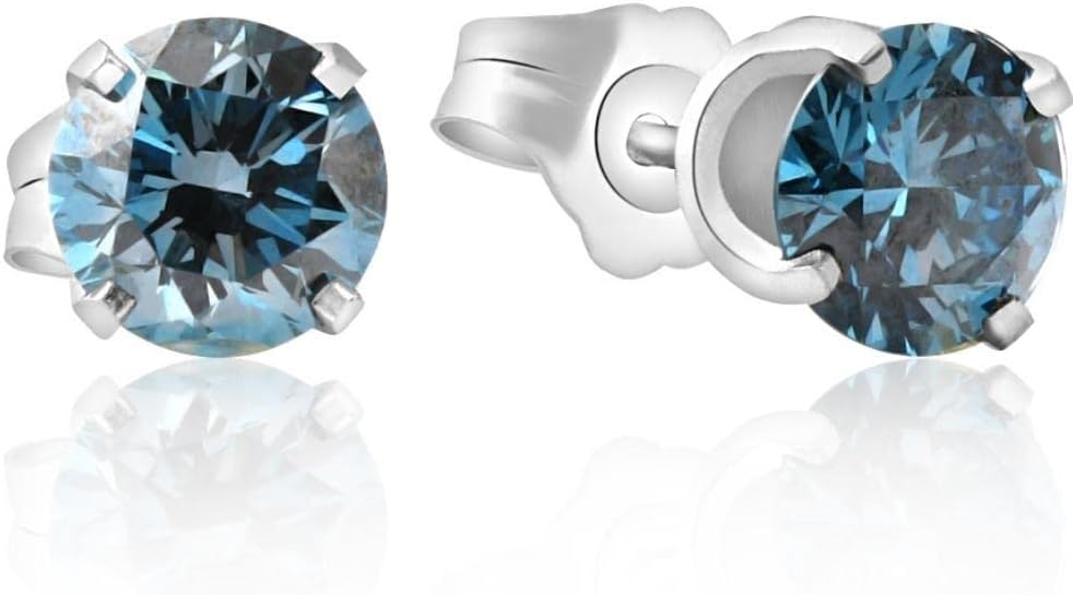 Pompeii 1 Ct T.W. Blue Lab Grown Diamond Studs 14K White Gold Earrings (Blue,SI(2)-SI(1)) - Image 2