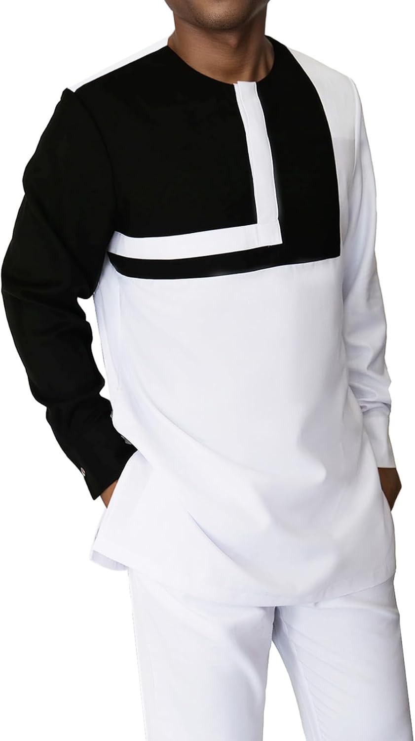 African Suits for Men Slim Fit Patchwork 2 Piece Set Fashion Outfit Nigerian Dashiki Wedding Clothing Attire