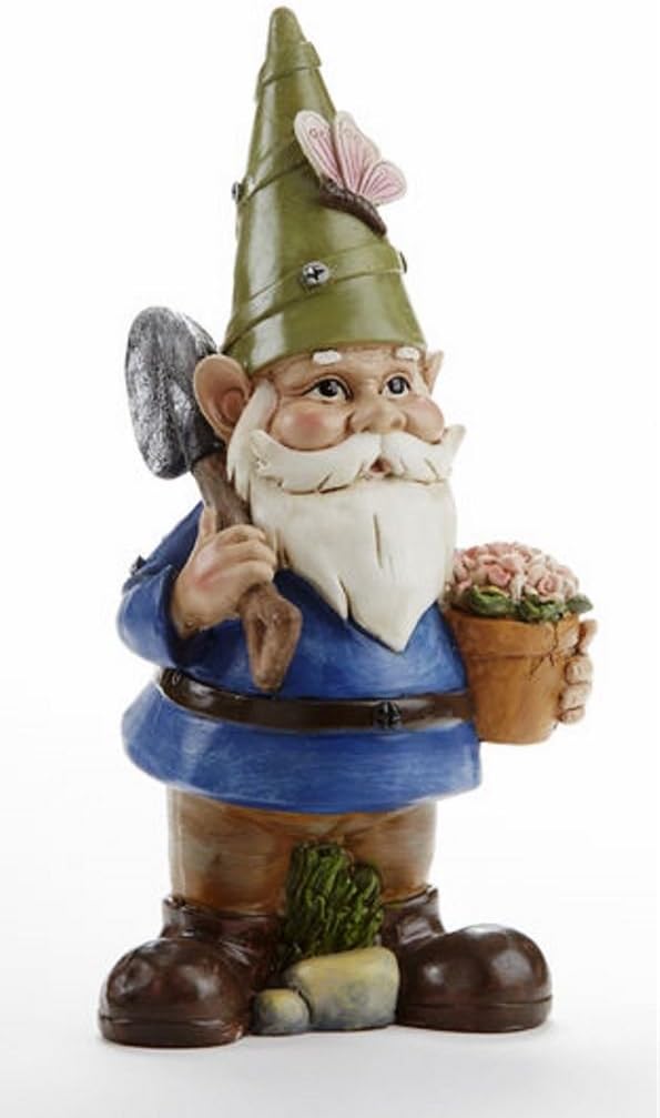 Butterfly and Flower Pot Garden Gnome 9 inch Resin Stone Garden Statue Figurine