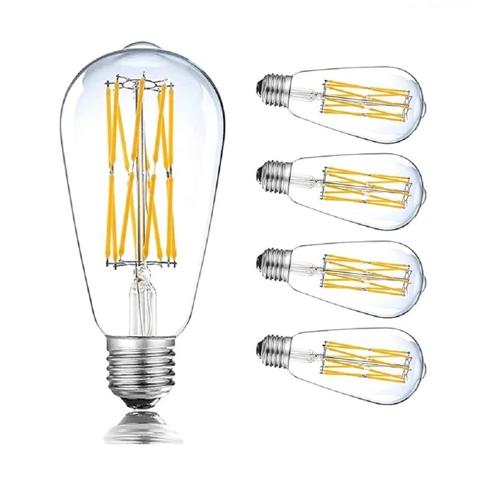 1fortunate Paquete de 5, bombillas LED Vintage de filamento Edison AC220V E27 ST64 12W/16W lámpara de vidrio transparente 2200K(ST64 16W)
