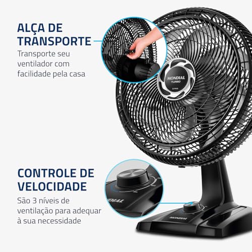 Ventilador de Mesa 40cm Turbo, Mondial, Preto/Prata, 140W, 110V - NVT-40-8P-B