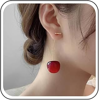 اقراط متدلية بتصميم بوهيمي مطلي بالمينا بلون الكرز الاحمر من سيمنيكس، اقراط كرز حمراء من الاكريليك بتصميم سلسلة فاكهة الكرز، مجوهرات هدايا للنساء