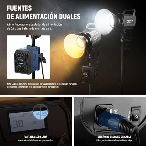 NEEWER FS150B Luz de Video con Control 2,4G/App, Iluminación Continua Fotografía, 130W Bicolor COB Foco Lámpara con 4 Tipo Atenuación, 72000lux/1m, 2700K-6500K, CRI 97+, 12 Efectos, Bowens Mount - imagen 8