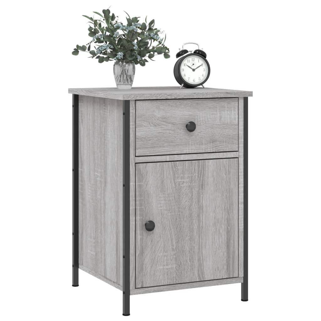 Hothingwell Stoły nocne 2 szt. Sonoma Grey 40x42x60cm Drewno inżynieryjne z szafką do przechowywania i żelazną ramą