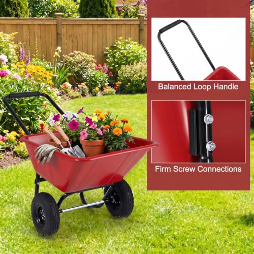 Image of Goplus 2 Wheel Wheelbarrow, 330 LBS Utility Garden Cart (Red)