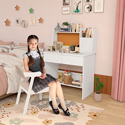 Vhger White Kids Desk And Chair Set, Childrens Computer Desk With Drawers And Storage Shelf, Kids Study Desk And Chair Set For 3-12 Years Old Kids #TOP6