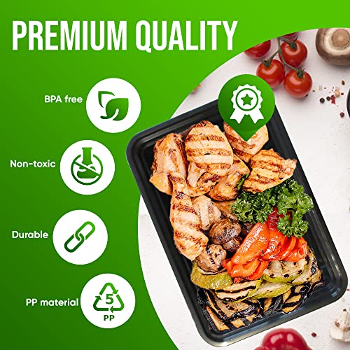 Fonteme Single Compartment Meal Prep - 25 Pack - Big Container With Airtight Lid – Freezer, Microwave & Dishwasher Safe – Stackable – Bpa Free Plastic – Rectangular Meal Prep Container (Black) 28Oz #TOP2