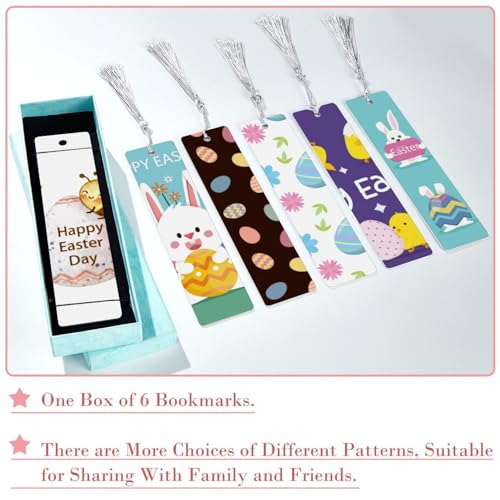 Lot de 6 marque-pages Happy Easter-Day à fond plat pour livre - 3