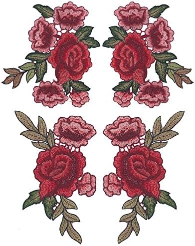 Comfun 14 Pack Red Rose Flowers Patch Embroidered Floral Applique Sew on Patches for Jeans Shirts Dress (14 Pack)