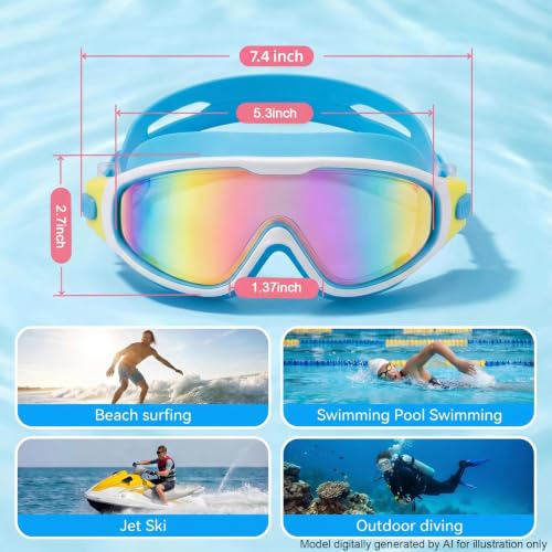 Image of Swim Goggles for Kids 6-12, Wide View Anti-Fog UV Protection No Leaking,Boys Girls Youth Swimming Goggles