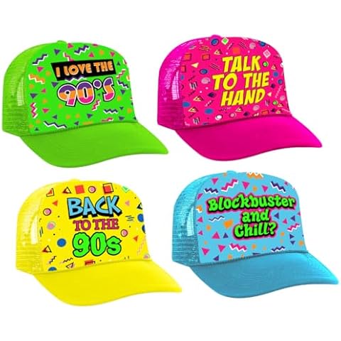 Sterling James Co. Throwback 90's Party Hats (4 PACK) - Funny 1990's Theme Party Decoration, Favors & Supplies Cover