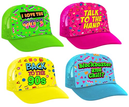 Sterling James Co. Throwback 90's Party Hats (4 PACK) - Funny 1990's Theme Party Decoration, Favors & Supplies