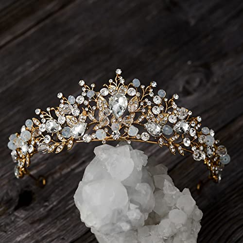 SWEETV Jeweled Wedding Tiaras and Crowns for Women, Metal Princess Tiara Queen Crown for Bride, Bridal Headpieces for Birthday Quinceanera Pageant Prom, Gold - Thumbnail 5