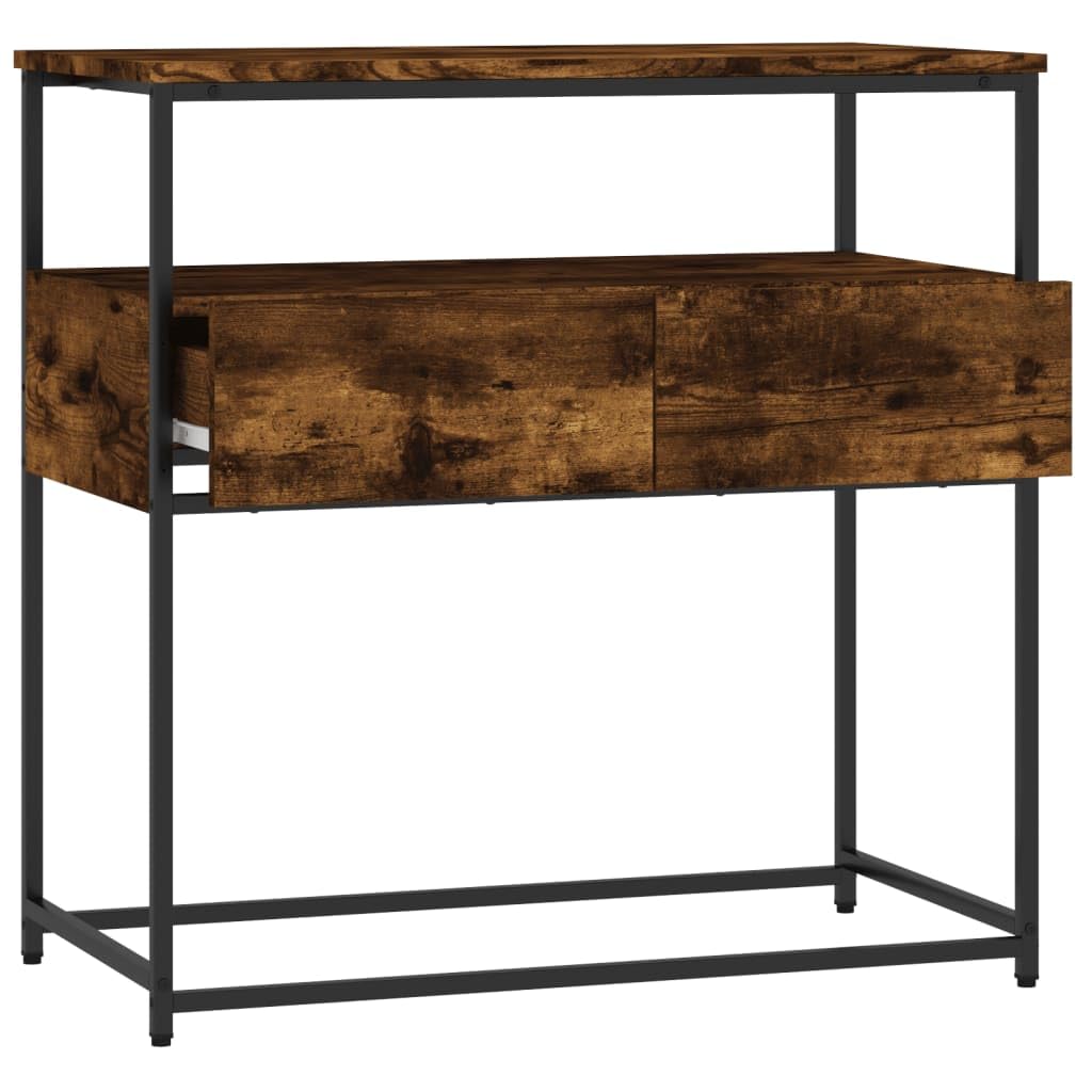 Homgoday Table console - Table d'appoint - Avec tiroirs et étagères - Pour entrée, salon, couloir - Chêne fumé - 75 x 40 x 75 cm