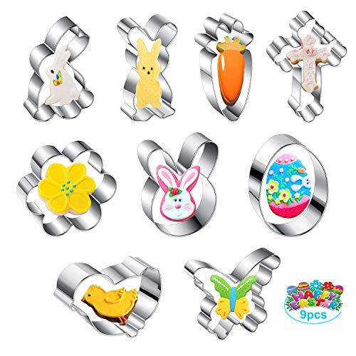 Cookie Cutters9 Pcs Easter Cookie Cutter Set-Rabbit Chick Cross Egg Flower Carrot Butterfly Stainless Steel cookie cutters shape Party Supplies M