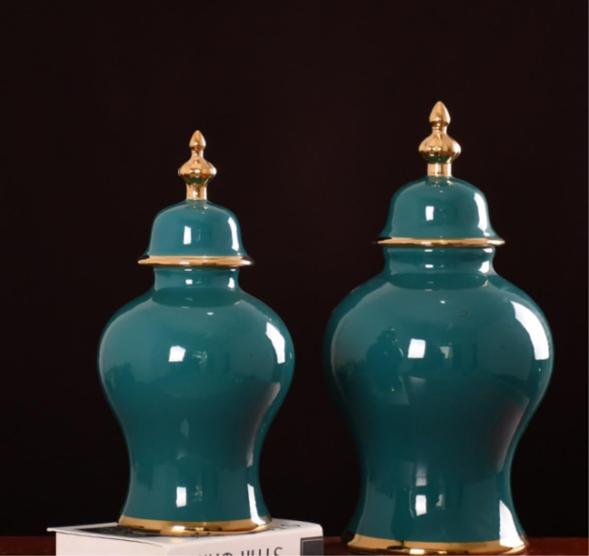 Wazon na imbir, porcelanowy słoik na imbir, dekoracyjny słoik do przechowywania z pokrywką, doniczka na kwiaty, wazon na słoik do przechowywania, dekoracyjny ceramiczny wazon (26 * 48 cm) (zielon