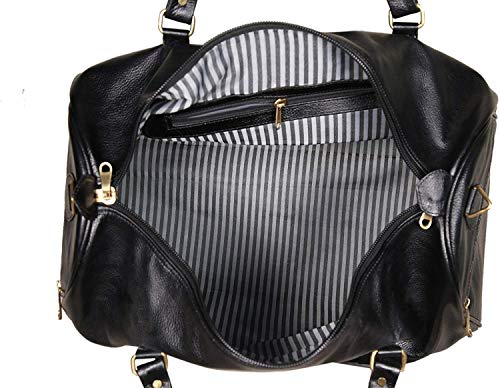 Image of RICHSIGN Leather Accessories 24 litres Duffle Bags for Men Travel (Black) (Weight-1 KG /1000 GR)(Dimension = H- 12 x L- 20 x W- 8 Inch)