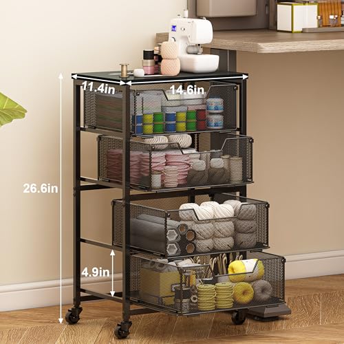 Rolling Cart with Drawers, 4-Drawer Storage Cart on Wheels with Wooden Top, Metal Utility Cart with Storage Drawers, Craft Storage Art Cart for Classroom, Office, Kitchen, Bedroom,Patent Pending - Image 3
