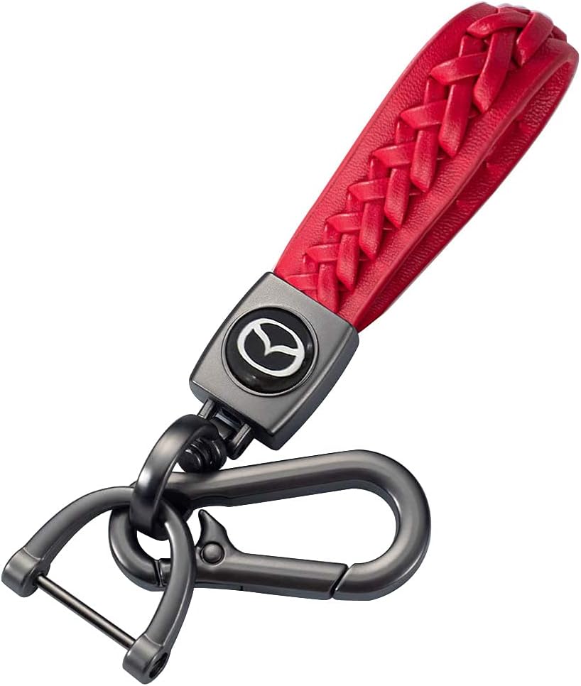Red Color Car Logo Keychain Leather Braided Weave Key Lanyard Key Ring Car Accessories (fit mazda),1