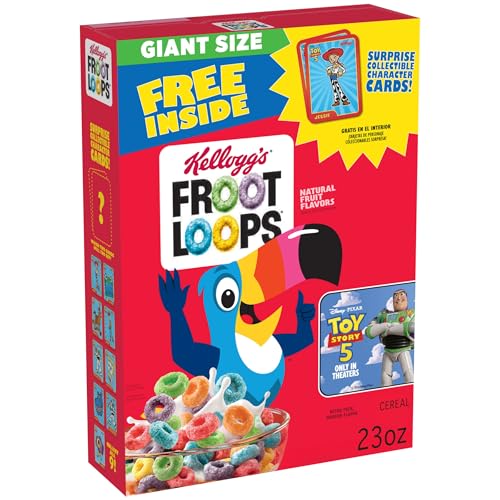 Kellogg's Froot Loops Breakfast Cereal, Good Source of Fiber, 15g Whole Grains, Giant Size, 23 oz
