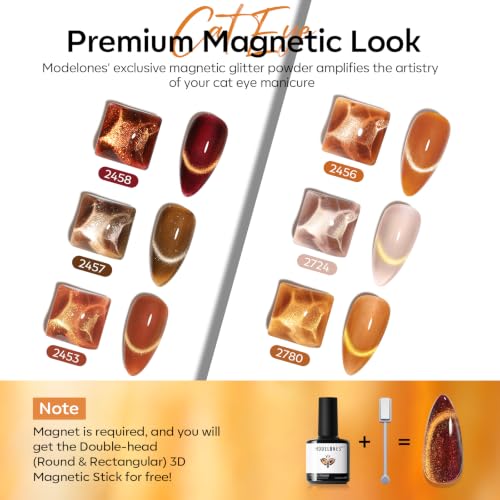 Image of modelones Cat Eye Gel Nail Polish Set Glitter 6Colors Dark Gloden Brown
